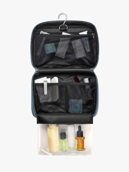 Away The Hanging Toiletry Bag black hanging toiletry bag on light grey background